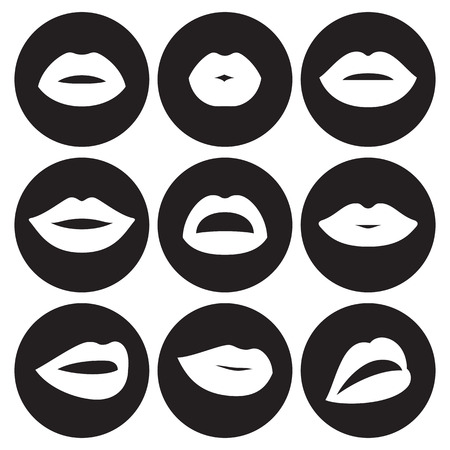 Lips icons set. White on a black backgroundのイラスト素材