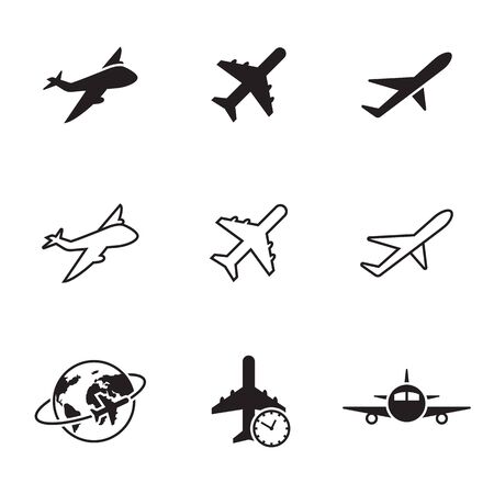 Plane icons set. Black on a white backgroundのイラスト素材