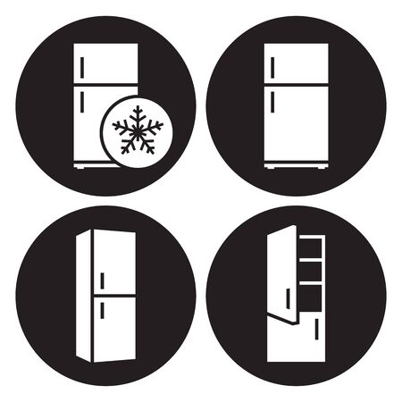 Refrigerator icons set. White on a black backgroundのイラスト素材