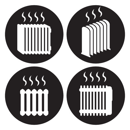 Heating radiator icons set. White on a black backgroundのイラスト素材