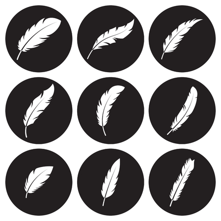 Feather icons set. White on a black backgroundのイラスト素材