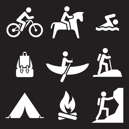 Recreation icons set. White on a black backgroundのイラスト素材