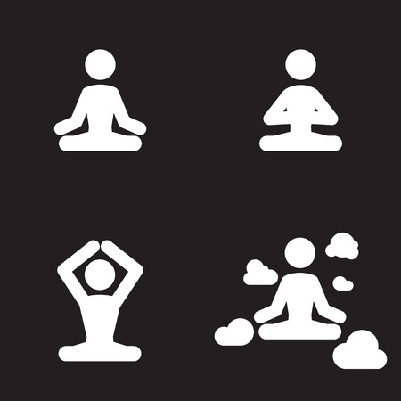 Yoga icons set. White on a black backgroundのイラスト素材