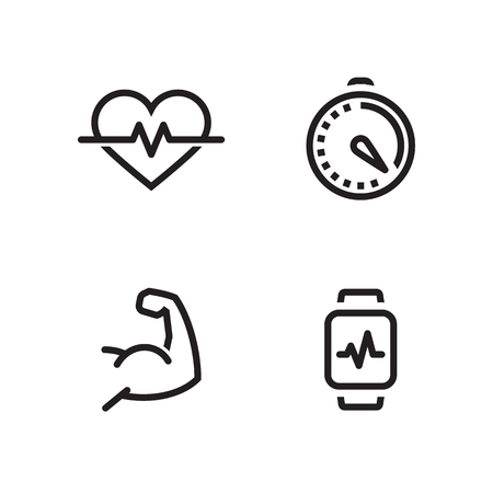Health, sport simple icons. Line, outline black on a white backgrpundのイラスト素材