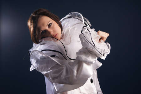 Young pretty woman posing in the Pierrot costumeの写真素材
