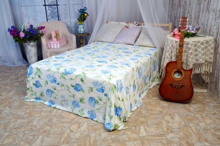 Beautiful interior of the room with a bed.Isolated