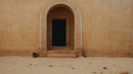 Arabic window on the sand of a desert in Tunisia, Africaの素材