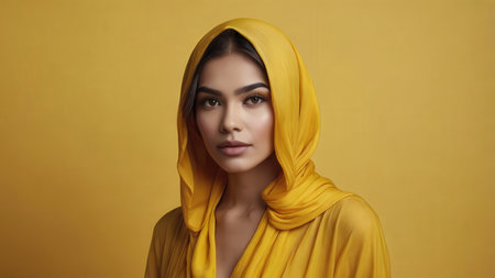 Colorful fabric on a brown leather background. Selective focus.の素材