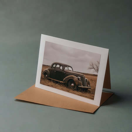 Retro photo album with a picture of an old american carの素材