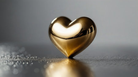 Close up of a golden heart on a dark background with sparklesの素材