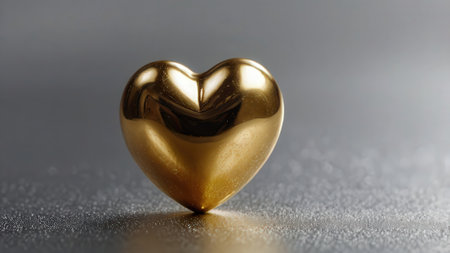 Golden heart on a silver background. Shallow depth of field.の素材