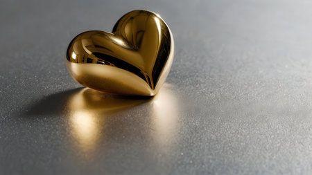 Golden heart on metallic background. Valentine's day concept. 3D Renderingの素材