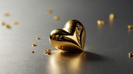 Golden heart on a black background. Valentine's day concept. Copy space.の素材
