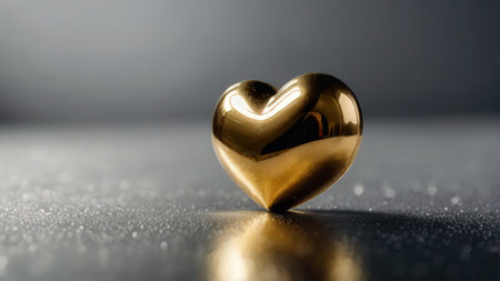 Golden heart on a black background. Valentine's Day. Copy space.の素材
