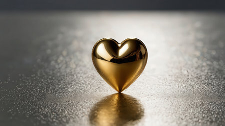 Golden heart on a reflective surface with bokeh. 3d renderingの素材
