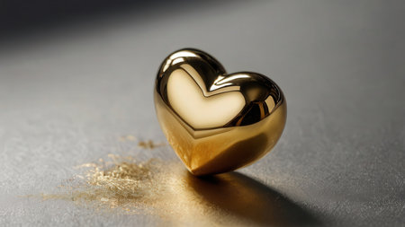 Gold heart on a dark background. Valentine's Day. Copy space.の素材