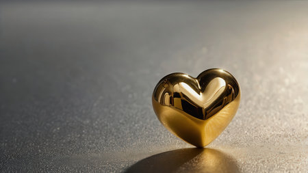 Gold heart on a silver background. Valentine's Day. Copy space.の素材