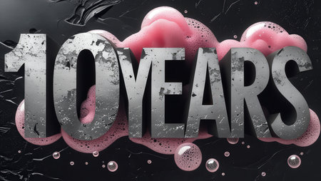 10 Years on black marble background. 10th birthday. 3d illustrationの素材