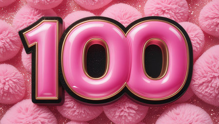 100 Years Pink Number on Pink Fur Background. 3d renderingの素材