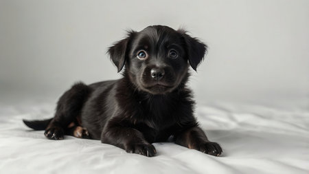Black puppy on a white background. The concept of a pet.の素材