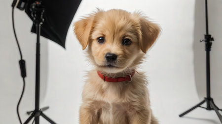 Cute puppy of Golden Retriever in studio on white backgroundの素材