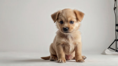 Cute little chihuahua puppy sitting on white background.の素材
