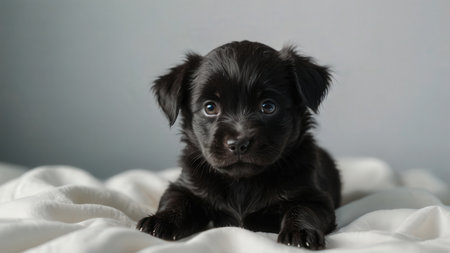Funny puppy Chihuahua poses on a gray background.の素材