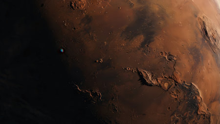 3D illustration of Mars with visible city lights. Elements of this image furnished by NASAの素材