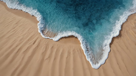 Aerial view of a beautiful sandy beach with turquoise waterの素材