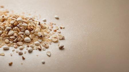 Pile of oat flakes on light background with copy space.の素材