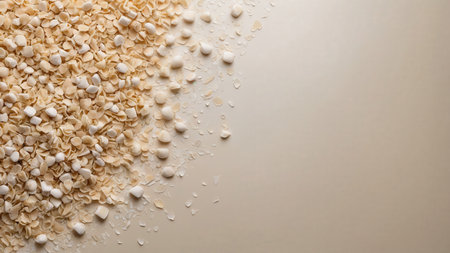 Pile of uncooked rice noodles on light background, top viewの素材