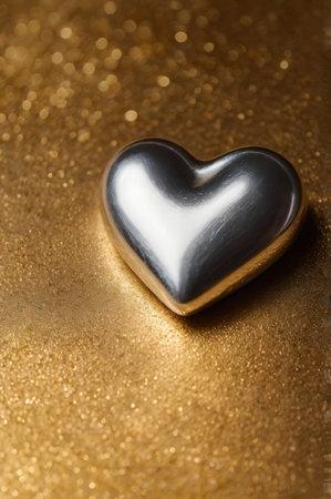 Silver heart on golden background. Valentine's day. Love concept.の素材