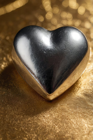 Heart on golden background. Shallow depth of field. Toned.の素材
