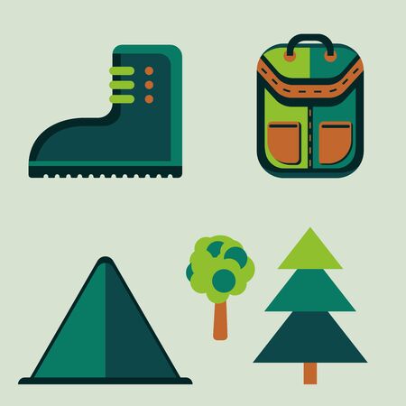 hiking equipment info graphics,mountain icons,のイラスト素材