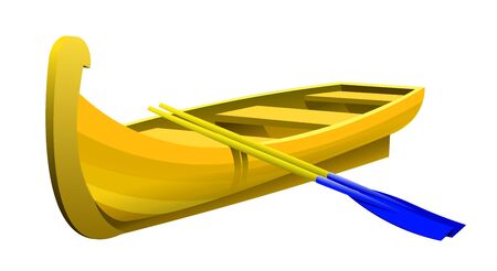 wooden boat made of yellow boards with plastic oarsのイラスト素材