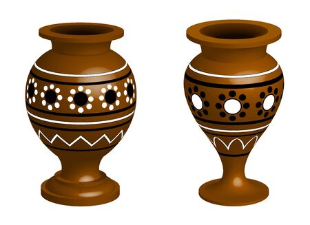 two ceramic clay vases with simple patternのイラスト素材