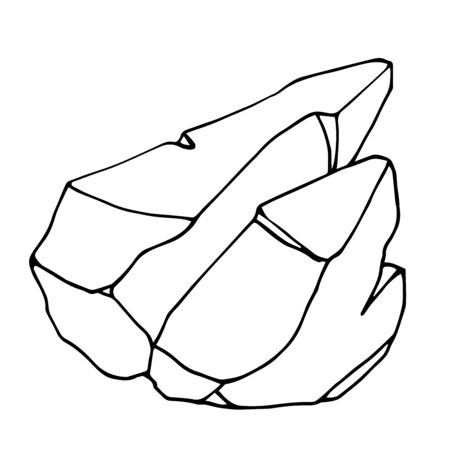 a piece of stone rock, landscape decoration for aquarium or Park, natural weathering, vector illustration with black contour lines isolated on white background in hand drawn and Doodle styleのイラスト素材