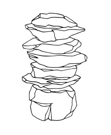stone column of boulders, landscape design for aquarium or Park, natural weathering, vector illustration with black contour lines isolated on white background in hand drawn and Doodle styleのイラスト素材