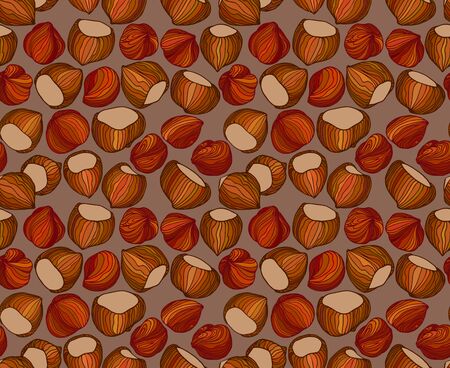 abstract seamless pattern of a set of hazelnuts & kernelsのイラスト素材