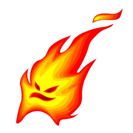 funny abstract character, fire demon, symbol of danger, color vector illustration isolated on a white background in cartoon, flat & hand drawn styleのイラスト素材
