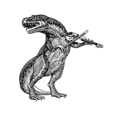A dinosaur playing a classical violin & singing a songのイラスト素材