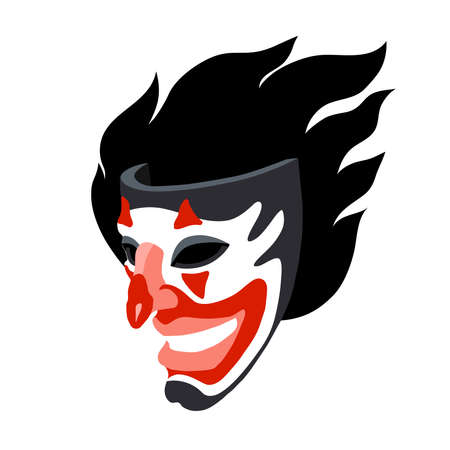 a smiling joker mask with a flame, the concept of a stand-up comedian and black humor, a color vector illustration isolated on a white background in a cartoon style and a flat designのイラスト素材