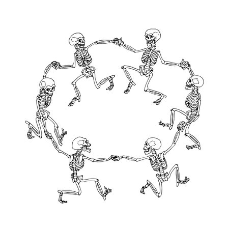 Cartoon Funny Bone Dance Funny Skeleton Halloween Vector Illustration