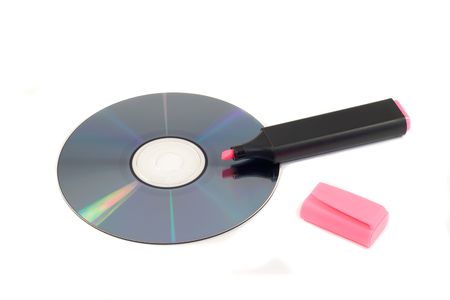 cd (dvd) disc with fountain-pen isolated on whiteの写真素材