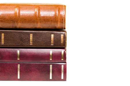 stack of books closeup isolated on whiteの写真素材