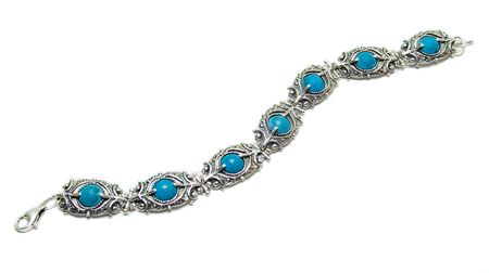silver turquoise bracelet isolated on whiteの写真素材