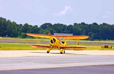 Classic biplane preparing to take offの写真素材