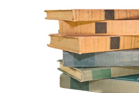 stack of vintage books isolated on white backgroundの写真素材