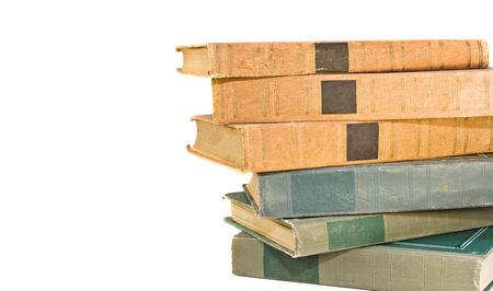 stack of vintage books isolated on white backgroundの写真素材