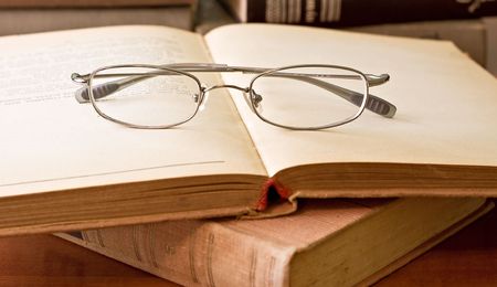 Old books and glasses. Vintage styleの写真素材